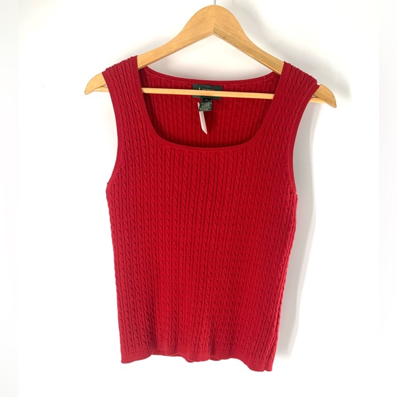 Lauren Ralph Lauren Shirt Womens M Red Sleeveless Linen Blend Top Blouse Anchor - Picture 1 of 5